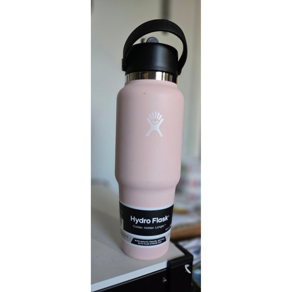 Hydro Flask 24 oz Wide Mouth Travel Bottle Flex Straw Cap Pink Cupholder Tumbler